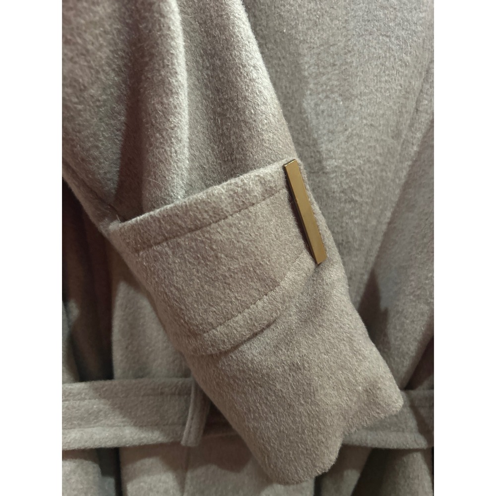 T Tahari Women's Wool Belted Double Breasted Trench Coat Taupe Size 10 Grey - Picture 10 of 10